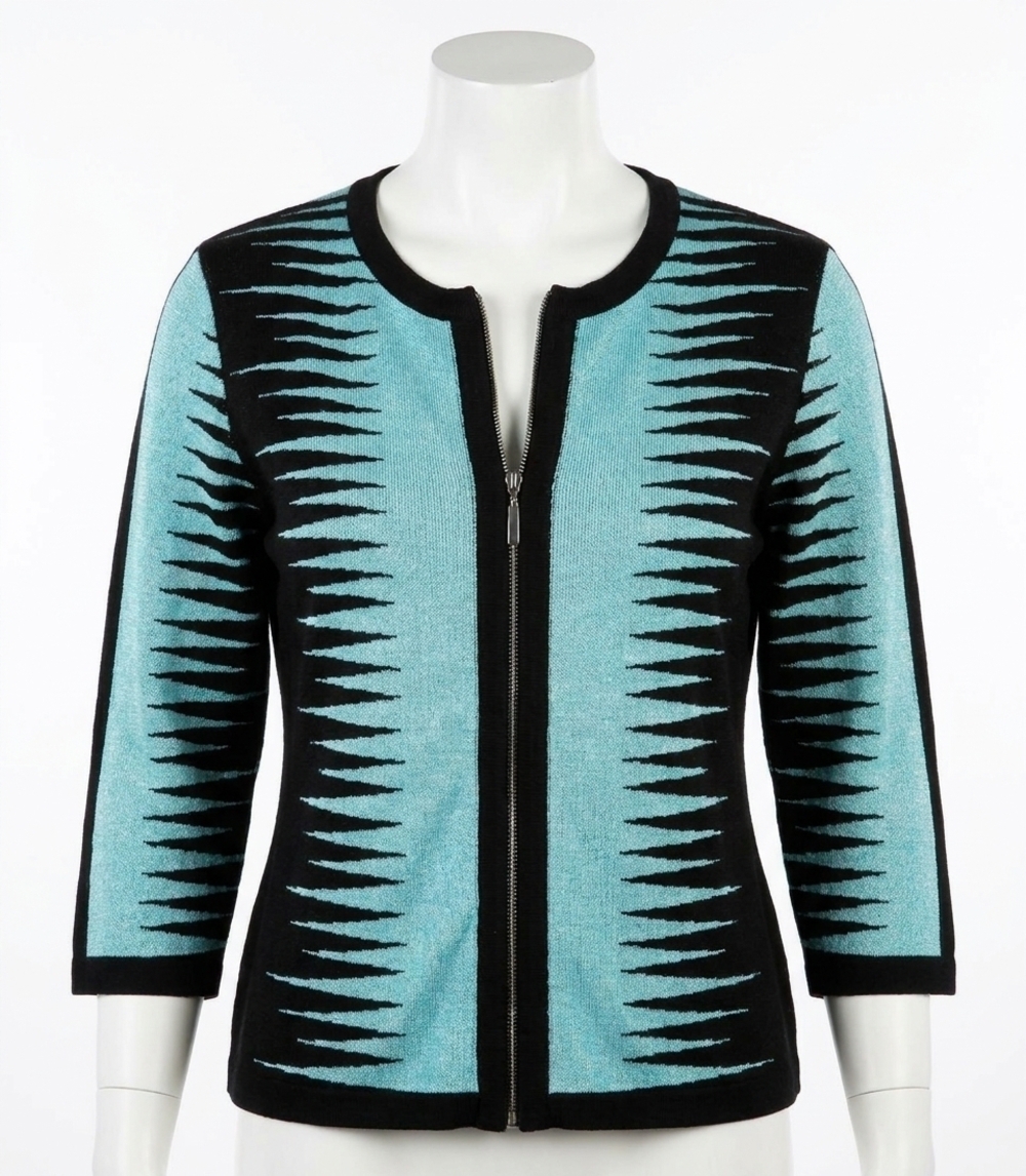 NEW ANGEL APPAREL zig zag zip up cardigan in black aqua